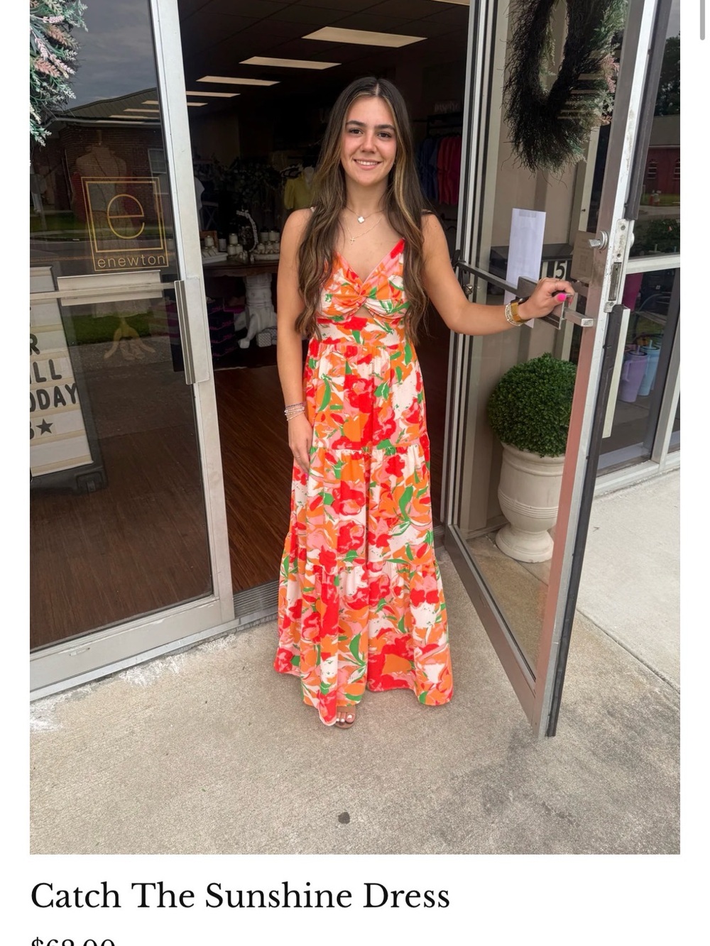 entro Coral Floral Strapless Maxi Dress with Green Accents